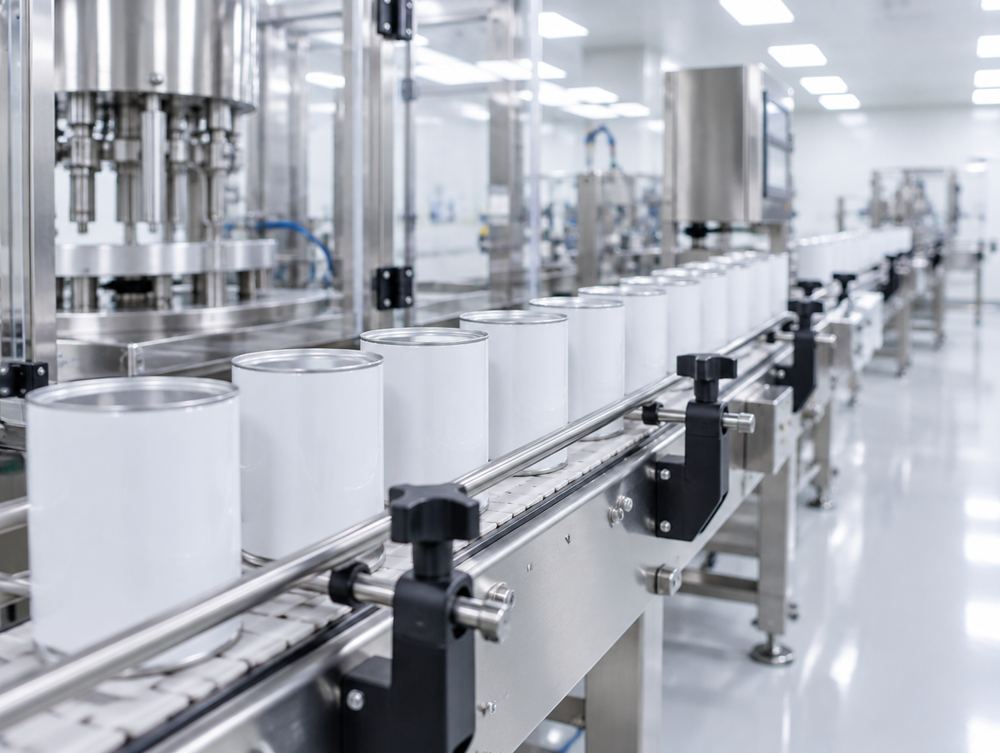 Stainless steel filling line in a clean production facility